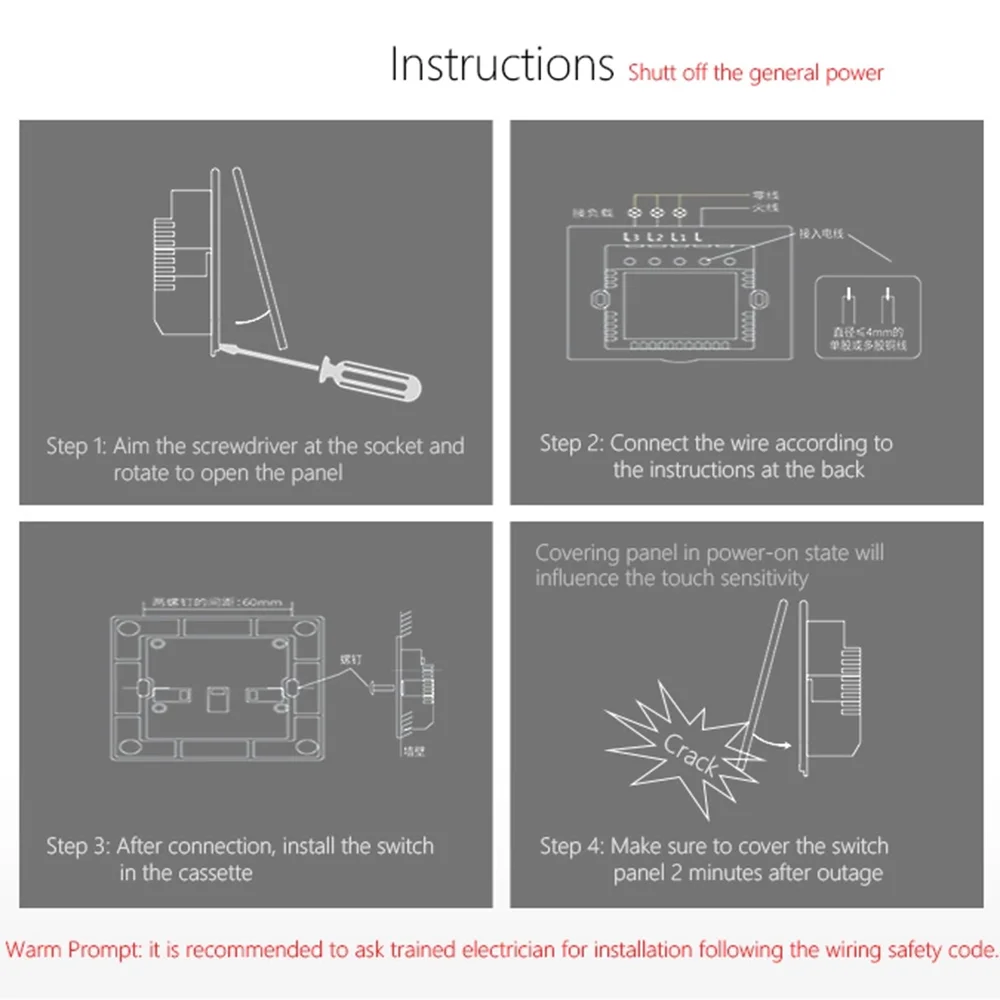 parede interruptor vidro painel toque atual controle
