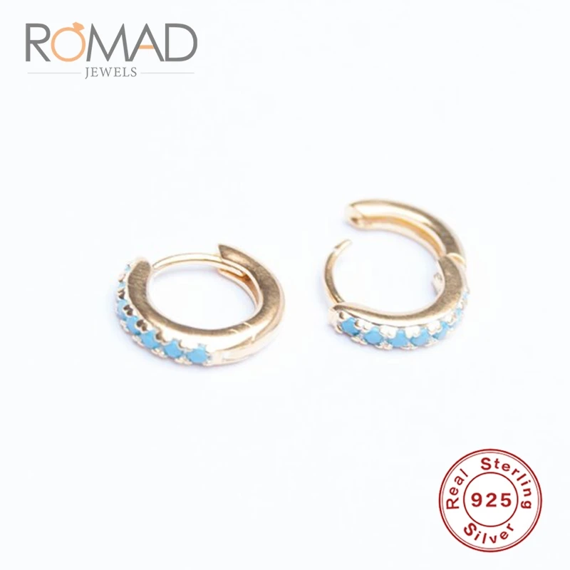 Romad, модные, S925, серебряные, круглые, круглые, серьги-кольца для женщин, золотое покрытие, микро проложенные стразы, циркониевые ювелирные изделия