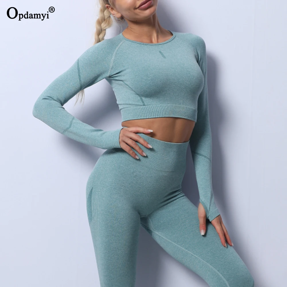 Seamless Yoga Sets Women Gym Clothes XL Workout Sportswear Fitness High  Waist Leggings Long Sleeve Crop Top Sport Suits Athletic