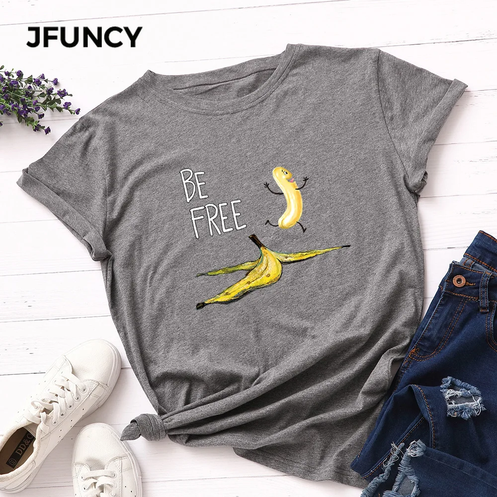 Футболка JFUNCY женская с забавным принтом в виде бананов 100% хлопок летняя футболка