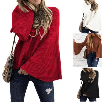 

Lady Long Batwing Flared Sleeve Autumn Casual Loose Pullover Sweater Top