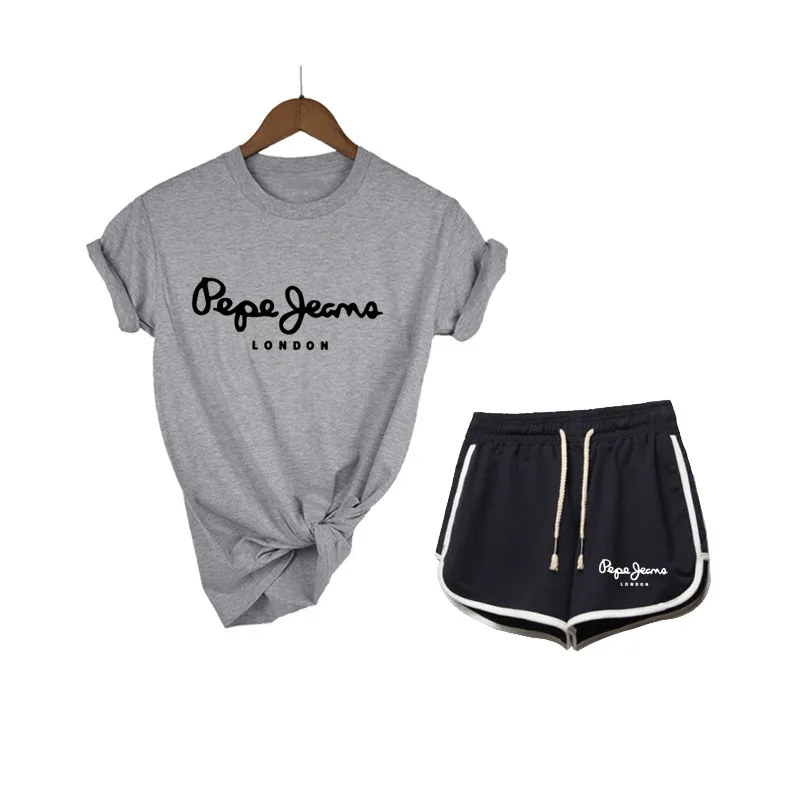 

New Summer Women Sets Cropped Tops Shorts Set 2 Pieces Women Tracksuit Cotton Blend t shirts shorts