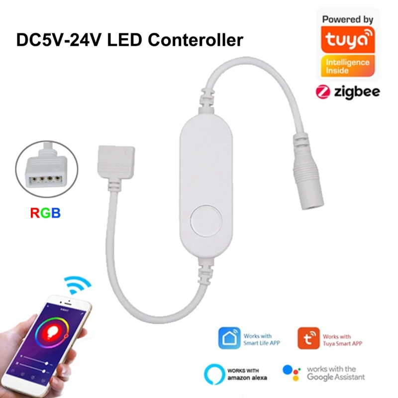 Tuya Zigbee DC5V 12V 24V 5050 RGB/RGBW/RGBCW/CCT/Dimmer Smart LED Strip Controller APP/Voice Control For Echo Plus/SmartThings