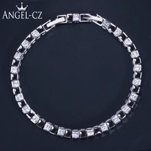 ANGELCZ Европейский стиль ювелирные изделия 46 шт. белый и черный кубический цирконий камни Установка серебряный цвет Теннисный браслет для женщин AB051