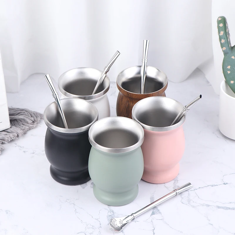 Yerba Mate Cup Tea Cup 1PC 304 Stainless Steel 8oz Argentine Yerba Mate Gourd With Bombillas Easy To Prepare And Clean