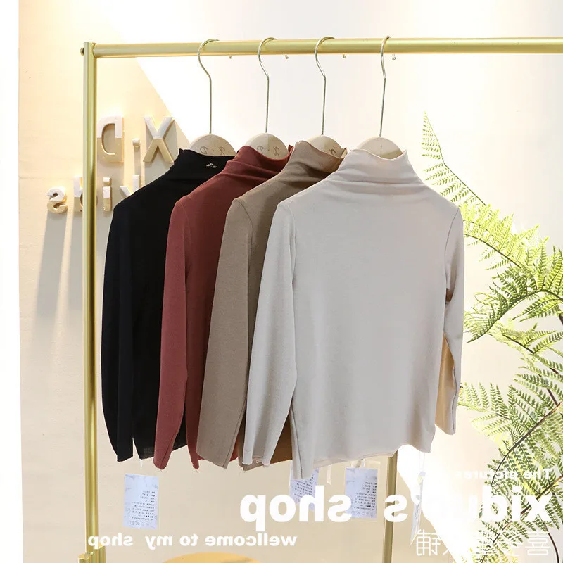 

Girls'Bottom Shirt High-collar Elastic T-shirt Top New Kids' Wear in Autumn 2019 girls tops