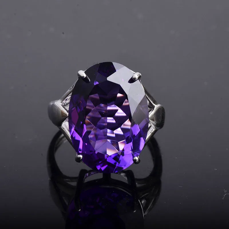 CSJ Настоящее регулируемое кольцо с аметистом большого размера Стерлинговое