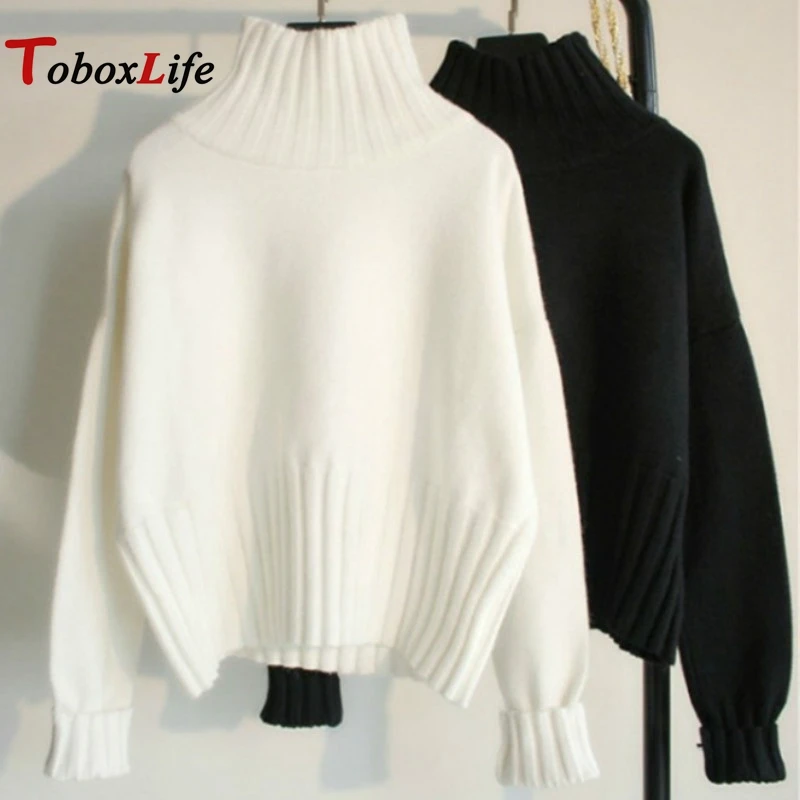 

2020 Loose Turtleneck Pullover Sweater Women Oversized Slim Female Knitted Sweater Large Size Soft Women Pullovers White Black