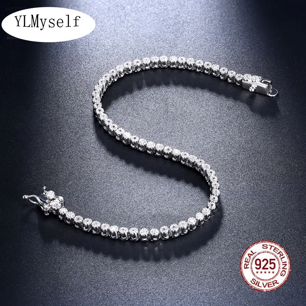 Made By Real Sterling Silver 17-19 CM Tennis Bracelets Jewelry Setting 2mm Stunning Zircon Luxury Solid 925 Jewellery