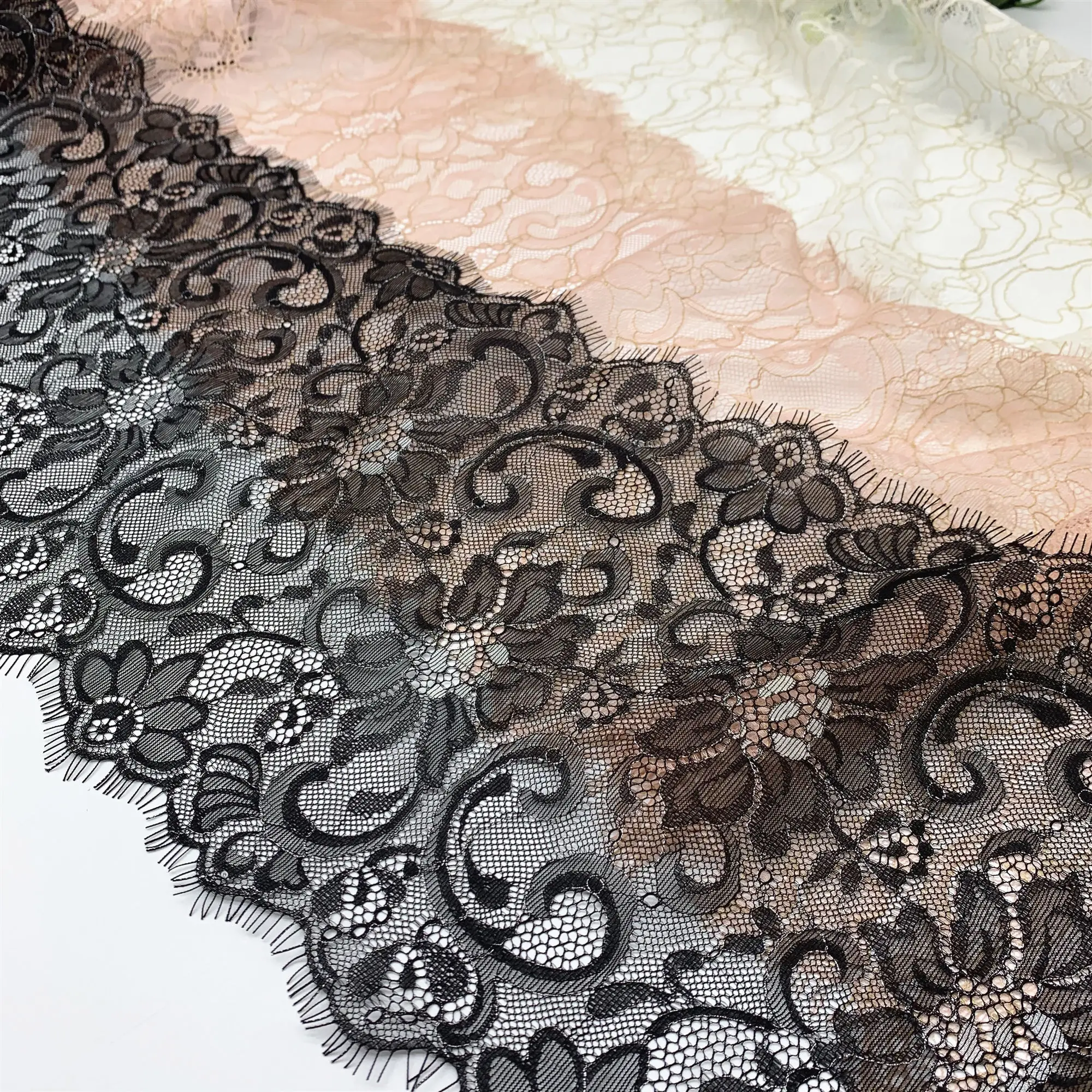 3y/lot 3 Colors 22cm Exquisite Black Silver Eyelash Lace Trim With Shimmer Trimming Garment Acce DIY Material fabric BJD Doll 1