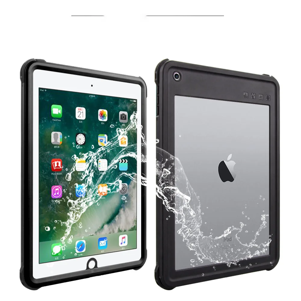 Для iPad 9,7 Водонепроницаемый чехол противоударный пылезащитный чехол для планшета с регулируемой подставкой Встроенный протектор экрана - Цвет: Black-Black