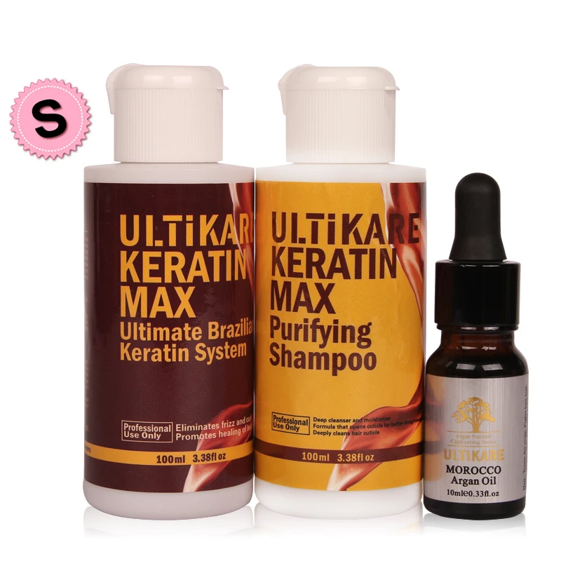 

Hot Sale Famous 100ml Purifying Shampoo +100ml Chocolate Keratin Treatment 8% Formalin Straightening+10ml Argan Oil Repair Hair