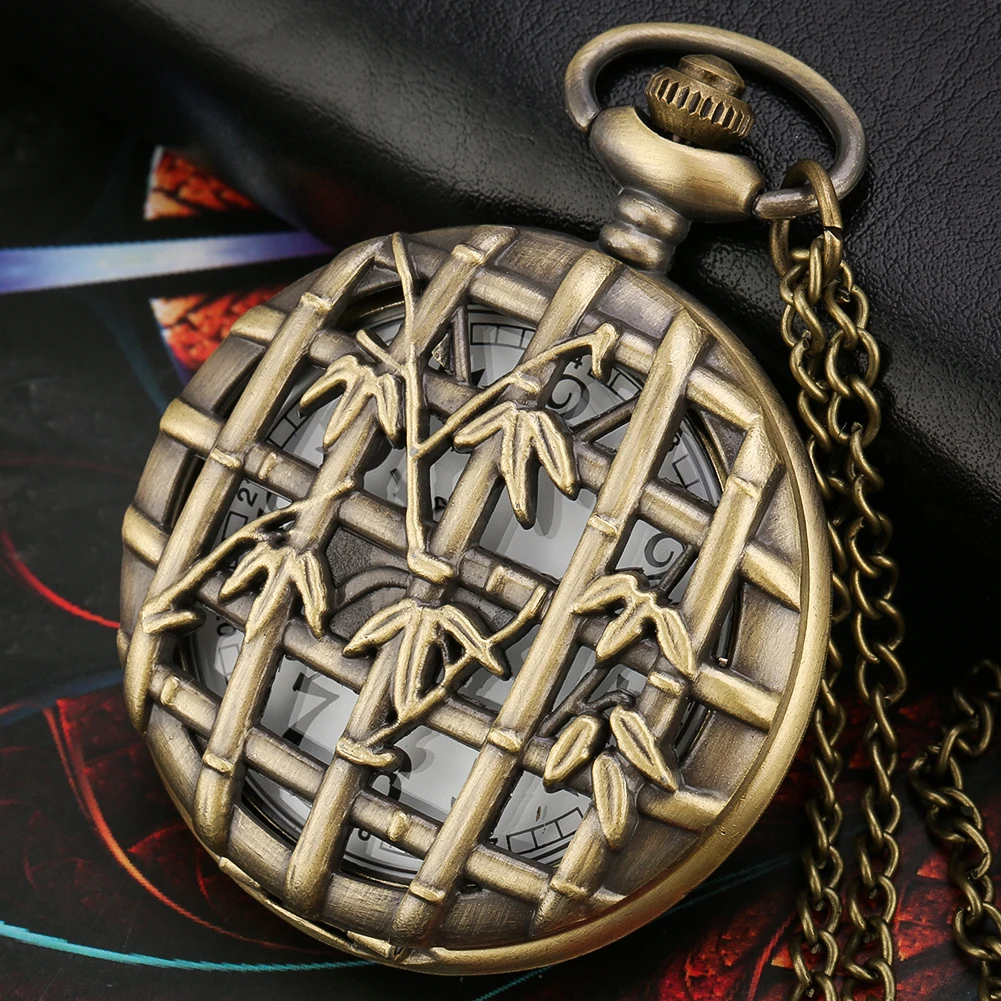 В дырочку бамбуковой крышкой карманные часы Для мужчин Для женщин сплава ожерелье, подвеска, цепочка цепь с циферблат с арабскими цифрами кулон