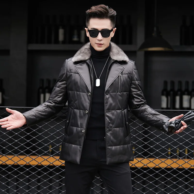 2021 Real Sheepskin Leather Jacket Men Warm White Duck Down Jackets Korean Men's Clothing Mink Fur Collar Hommes Veste Pph1828 | Мужская
