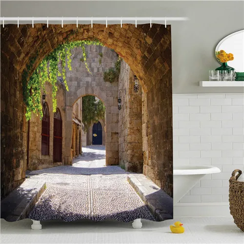 Tuscan набор занавесок для душа вид на старинную средиземноморскую улочку с каменными скалами дома в итальянском городе сельская культура ванной Декор - Цвет: Красный