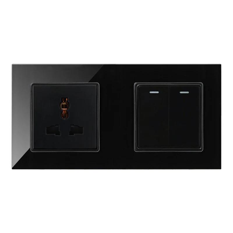 Socket 2Gang Switch Atlectric универсальная розетка настенная мощность двойной стеклянный разъем 1 2 3 4 банды вкл/выкл переключатель лампа свет электрическая розетка розетки выключатель света,переключатель,кнопки кнопка включения - Тип: Socket 2Gang Switch