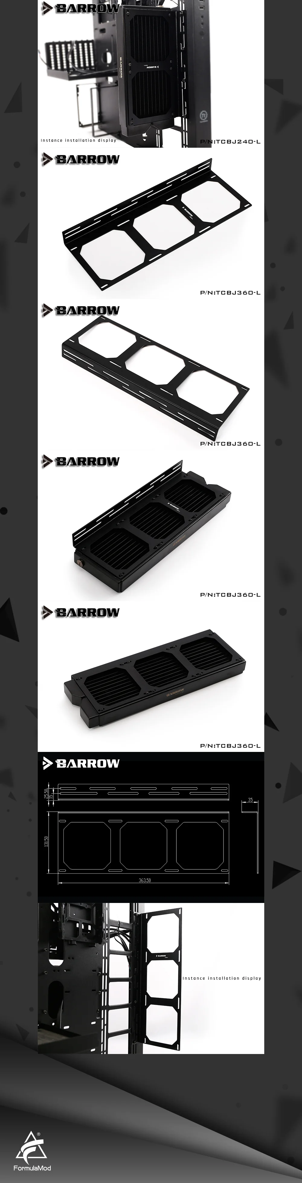 Barrow 240/360 radiator bracket Fan External mounting bracket Suitable For 12cm Fans TCBJ240-L/TCBJ360-L  