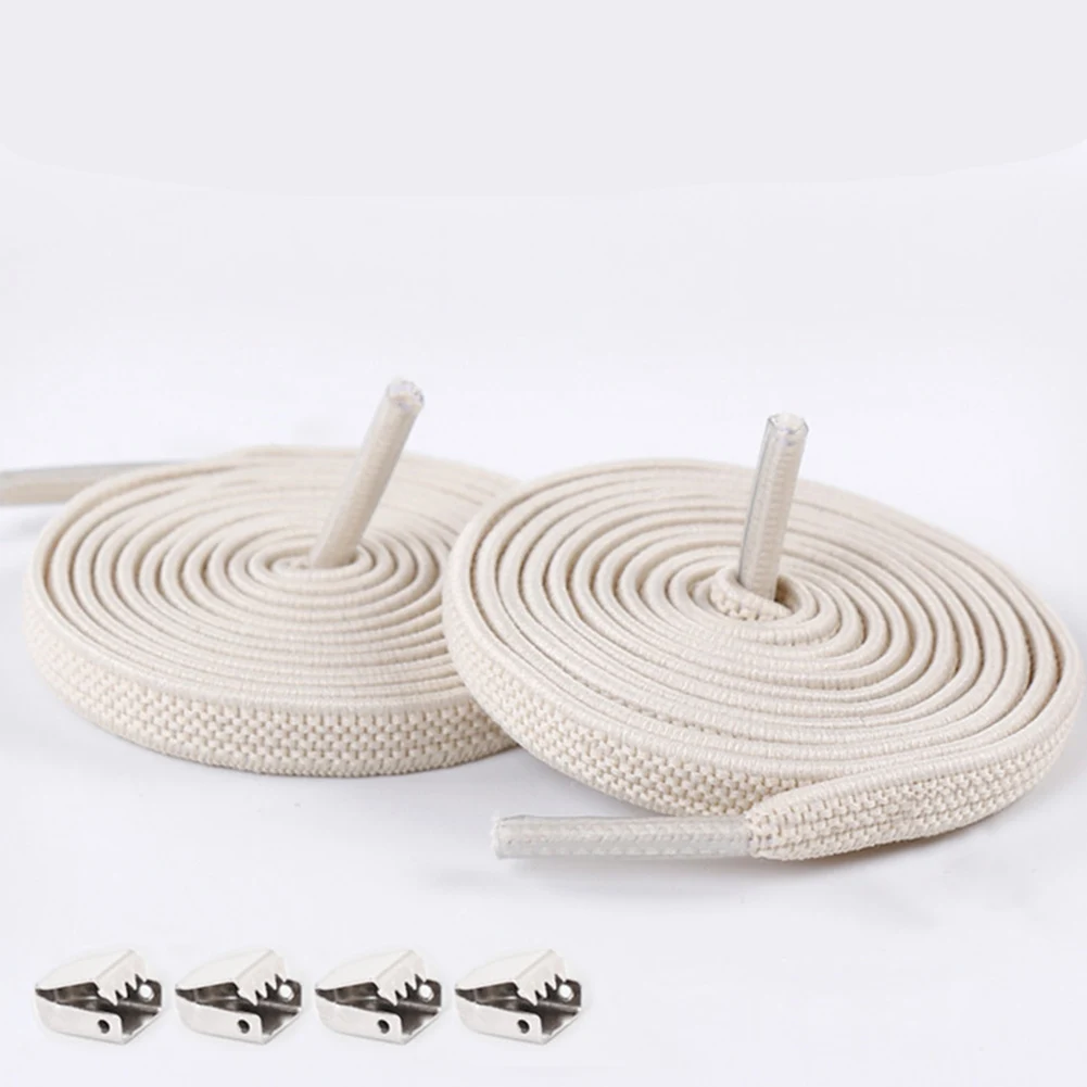 

Flat Shoelaces Elastic Shoe laces No Tie Outdoor Leisure Sneakers Safety Lazy laces Metal Buckle Accessories White Shoe lace