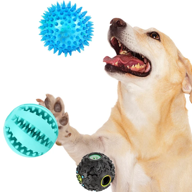 

3 Pcs Dog Toy Set Leak Food Balls Dog Teeth Cleaning Toy Non Toxic Bite Resistant Chew Rubber Ball