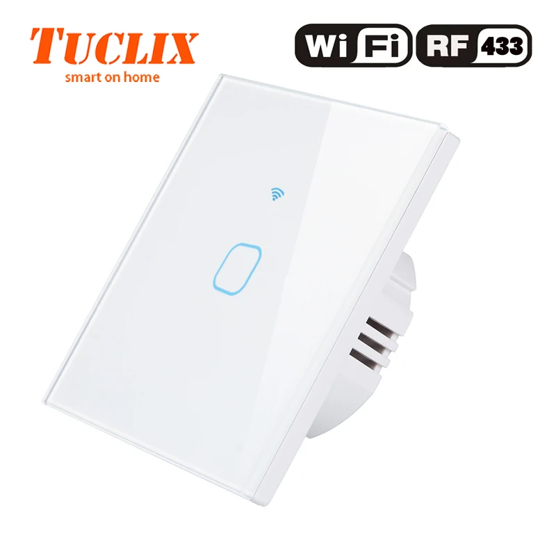 TUCLIX ЕС/Великобритания приложение Wi-Fi настенный выключатель света 1/2/3 местный 1 позиционный 110-240V с украшением в виде кристаллов Стекло Панель переключатель Водонепроницаемый сенсорный Управление - Цвет: EU-WiFi-RF-01 White