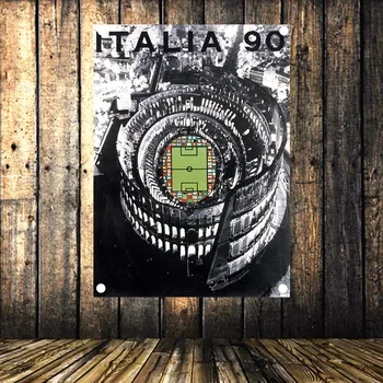 

"1990 Italy World Cup" Large Vintage Football Poster Banner Flag Tapestry HD Senior Art Cloth Painting Wall Chart Home Decor