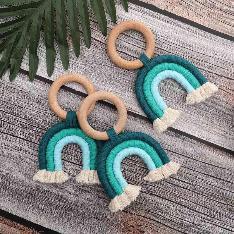 1 шт. Радужная кисточка деревянный Boho детский Прорезыватель палочка детская Прорезыватель кольцо коляска подарок украшение игрушки Душ подарок Прорезыватель