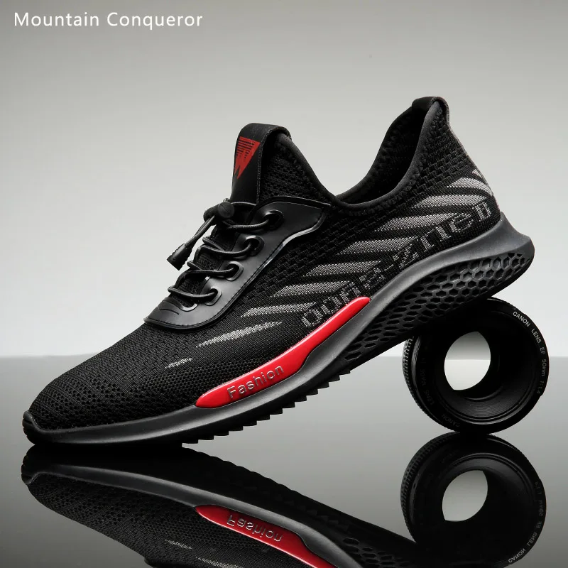 

Mountain Conqueror Men Casual Shoes Summer Breathable Mesh Knit Sneakers Lace-up Trainers Comfortable 2019 Male Flat Sport Shoes