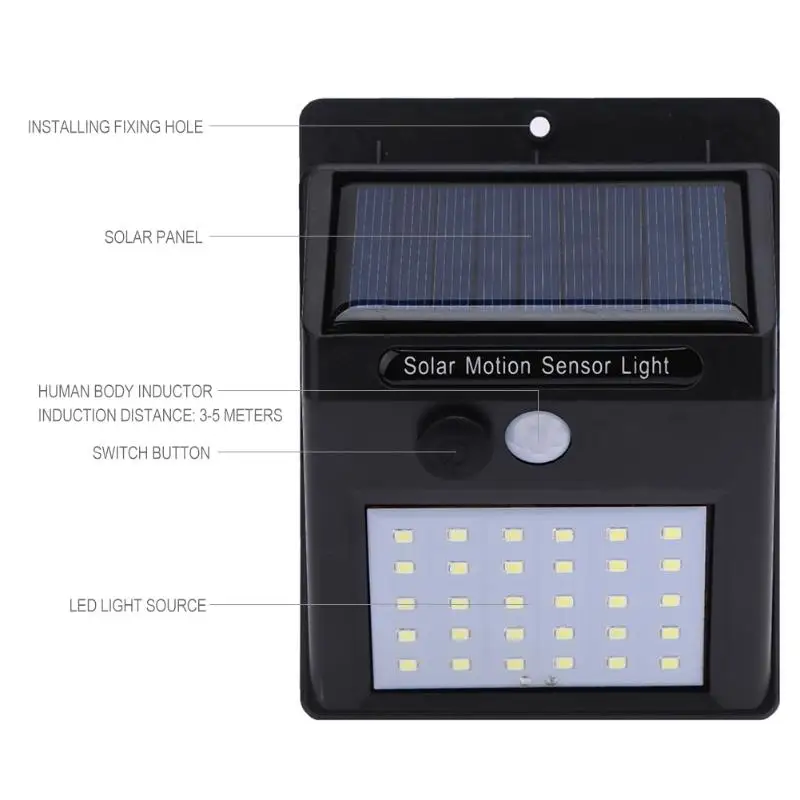 30 LED Solar Light 4PCS Outdoor Solar Lamp PIR Motion Sensor Wall Light Waterproof Solar Powered lights for Garden Path Lamps