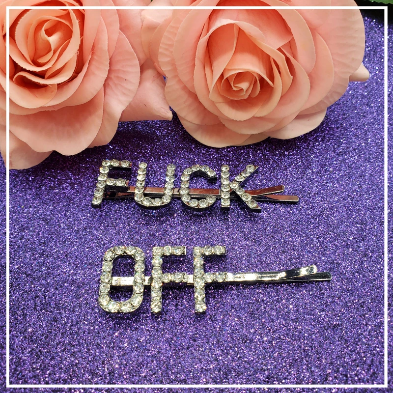 Популярный модный Заколки для волос босоножки на высоком каблуке Blingbling, слово, заколки "фак ВЫКЛ" 2 шт./компл. смешно сказать слова Hairslide уникальные украшения для волос