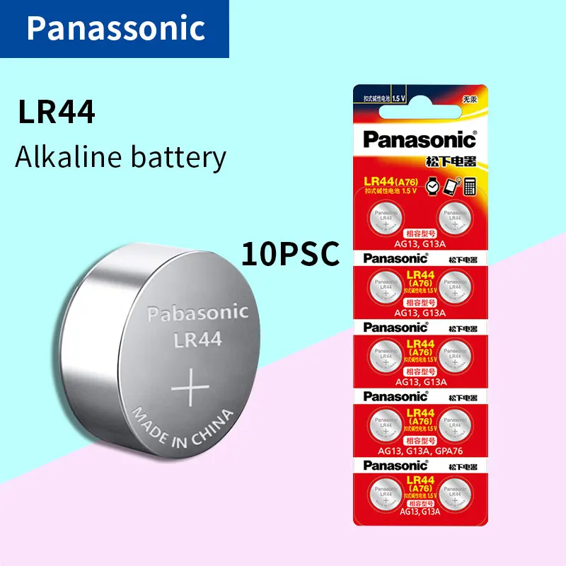 10 шт. PANASONIC литиевый LR44 A76 AG13 SR1154 357 LR 44 1,5 В щелочные батарейки для калькулятора 0% Hg