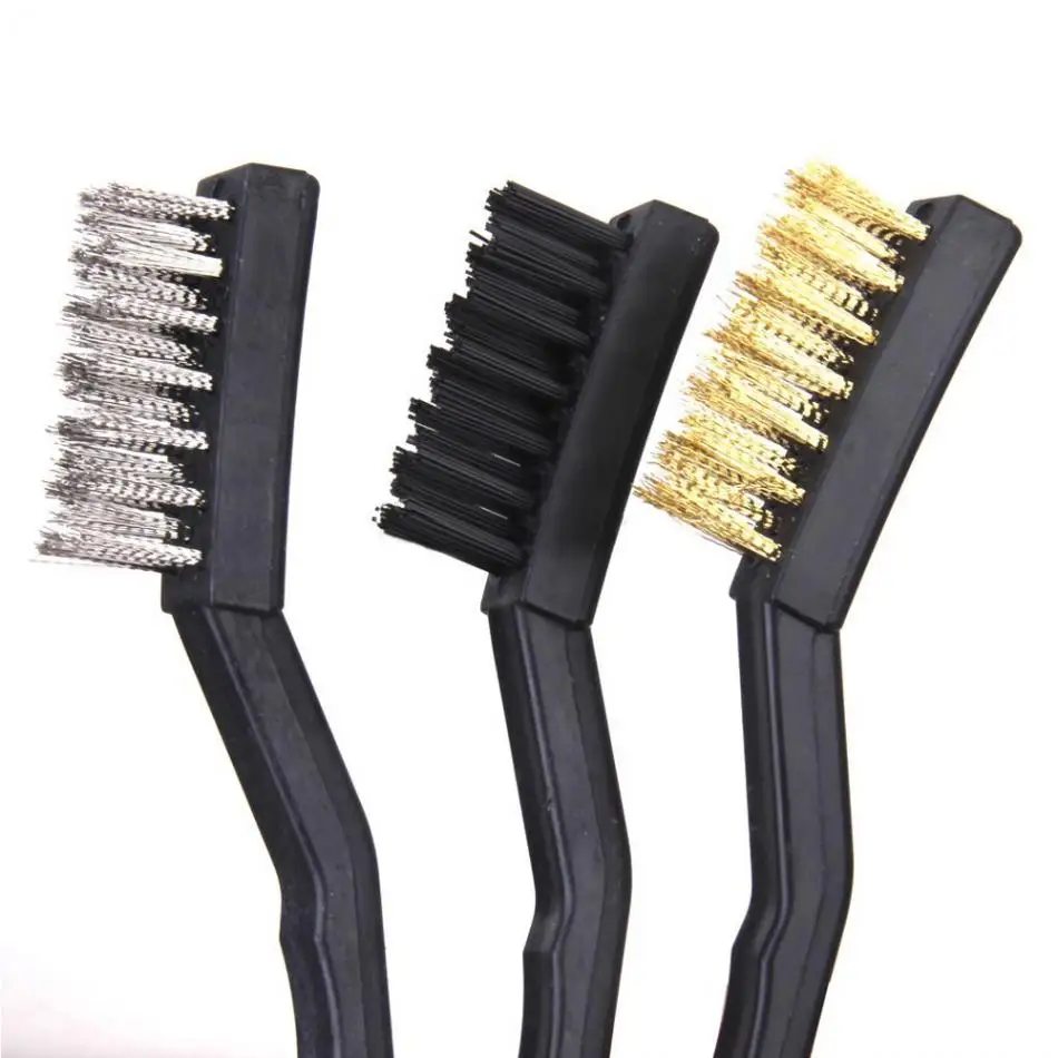 Cleaning Brush 3pcs/lot Mini Wire Brush Set Nylon Wire Brass Stainless Steel for Cleaning Scrubbing