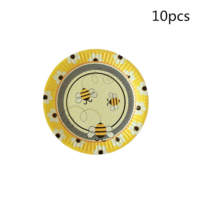 

10pcs/lot Plates Bee Theme Disposable Happy Birthday Wedding Christmas for baby shower Ramadan Decoration supplies party