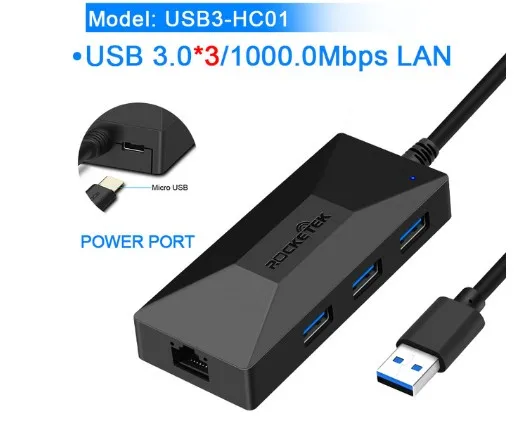 USB 3.0 HUB Rocketek usb-хаб гигабитный Ethernet адаптер 1000 Мбит/с type c Hub 3,0 Rj45 Lan для Xiaomi Mi Box 3/S Android tv телеприставка сетевая карта - Цвет: USB 3.0 HUB