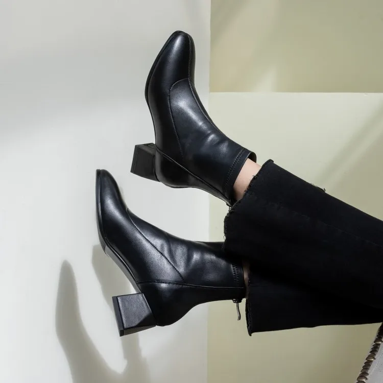 Женские ботинки осенне-зимние новые модные женские ботинки с квадратным носком, на молнии, на толстом каблуке средней высоты, с коротким голенищем, большие размеры 31-43