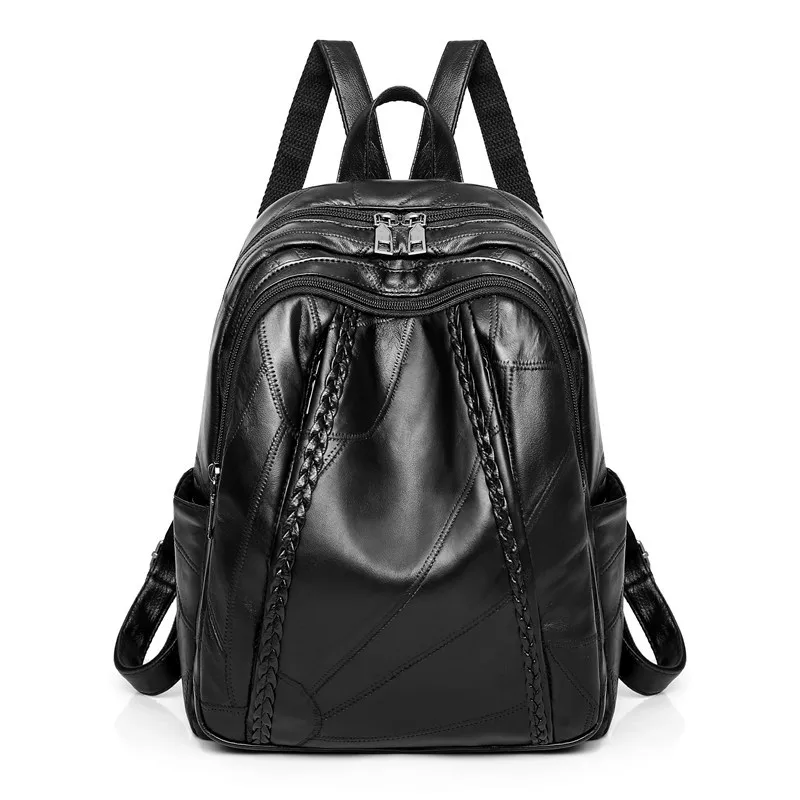 

Women's Backpack Soft Leather Material Waterproof Soft Hand Strap Solid Color Pattern Genuine Leather Student Opening Bookbag