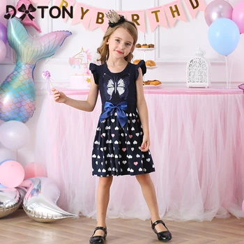 

DXTON Flying Sleeve Girls Dresses Butterfly Sequined Kids Dress For Girls Cotton Bow Summer Dress Girl Children Costumes Clothes