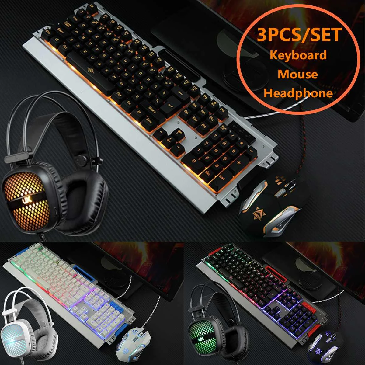 

Mechanical Keyboard And Mouse Headset Three-piece Suit Desktop Computer Notebook Gaming Peripherals Home Internet Cafes E-sport