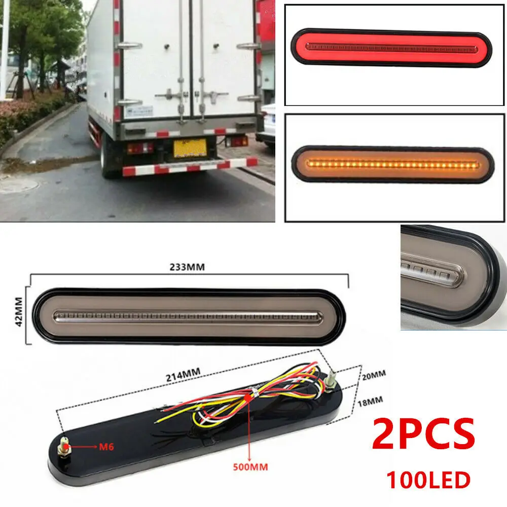 

2X Neon Halo 100LED Stop Flowing Turn Signal Brake Rear Tail Light Trailer Truck Waterproof LED Trailer Truck Brake Light 3 in1