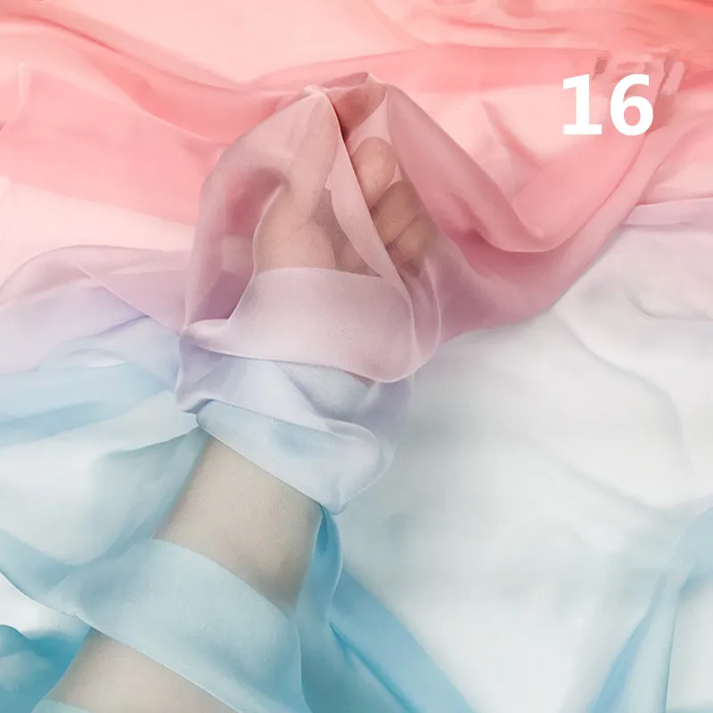 Rainbow Gradient Color Chiffon Fabric 30D Organza Tulle Fabric For Diy Ancient Style Hanfu Wedding Dress Stage Party Decor