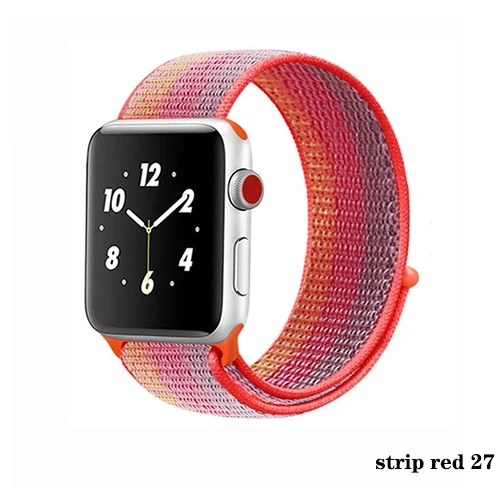 strip red 27 Нейлон pulseira для apple watch band 4 44 мм 40 мм(iwatch 5) apple watch 3 2 1 ремешок 42 мм 38 мм дышащий браслет ремень аксессуары - Цвет ремешка: strip red 27