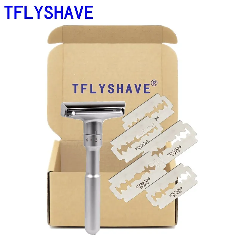 

TFLYSHAVE Men Double Razor Edge Adjustable Razor Shaver Smooth to Aggressive Hair Removal Razor with 5 Blades Manual Shaver