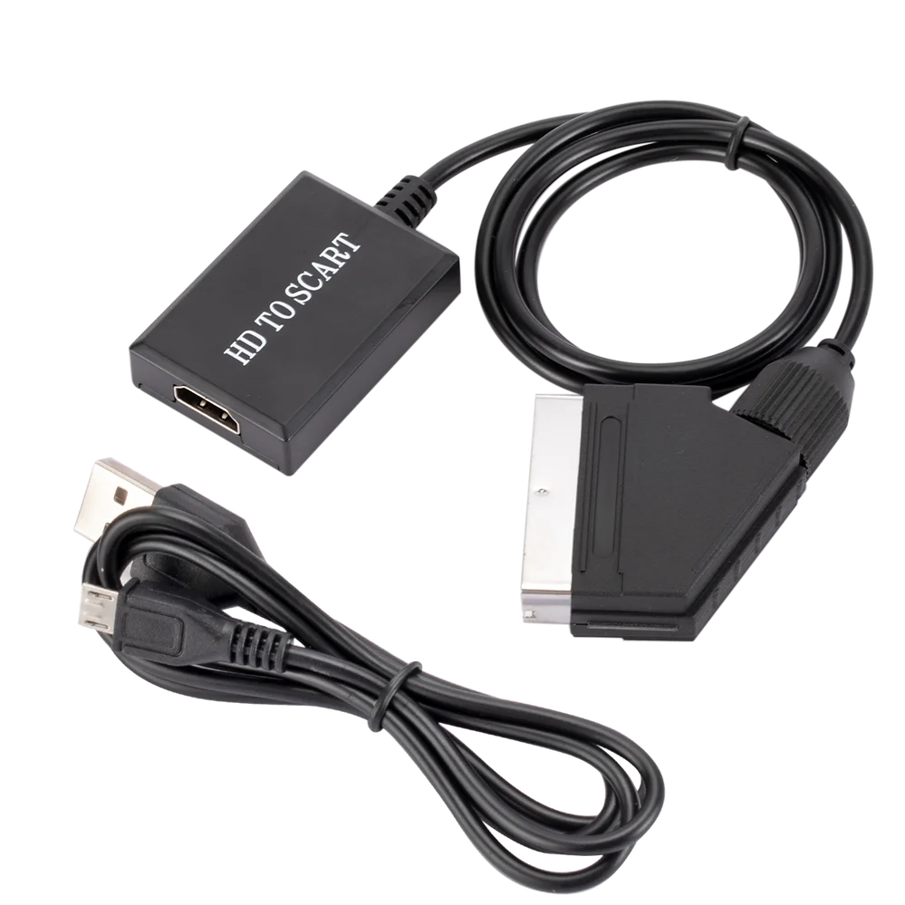 Audio Video Converter Adapter HD 1080P HDMI Input To SCART Output For HDTV DVD Sky Box STB Plug and Play DC Cables