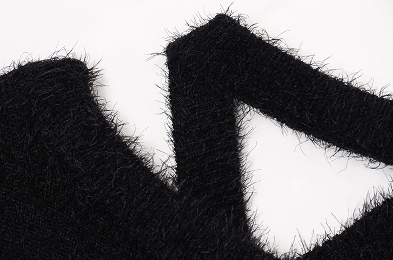 [EAM] Black Big Size Knitting Sweater Loose Fit