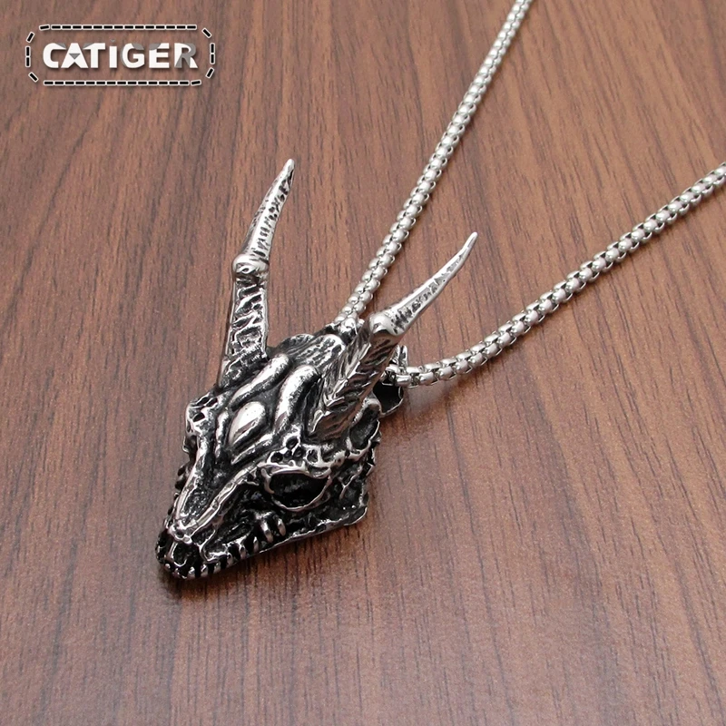 

Free Shipping Punk 316L Stainless Steel Silver color Dragon Head Pendant For Western Dragon Men's Viking Necklace