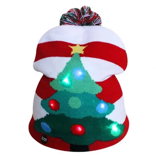 Christmas Tree «Рассвет Справедливости» дети взрослый светодиодный вязаный помпон бини шляпа вечерние шапки - Цвет: Christmas Tree