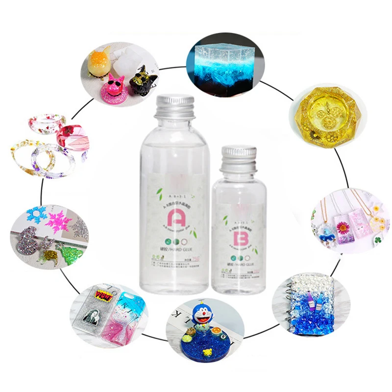 

1 * A Crystal Glue 1 * B Crystal Clear Crystal Glue 100g Solvent resistance No whitening Mixed Epoxy 2.5:1 volume Accessories