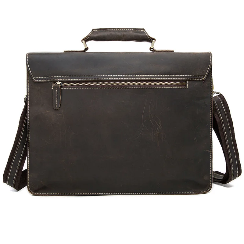 Dark Brown Unisex Large Leather Travel Laptop Bags Briefcase