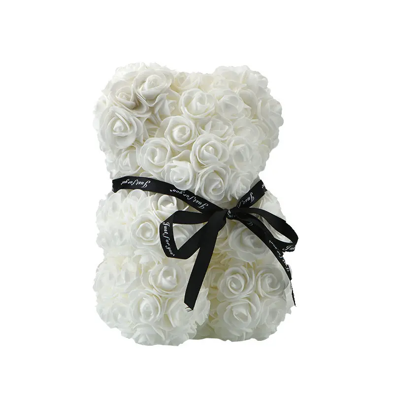 25cm white Большой Радужный медведь из роз в коробке 38 см 3D пенопластовые розы медведь плюшевый медведь костюм мыло цветок Рождественский подарок Прямая поставка - Цвет: 25cm white
