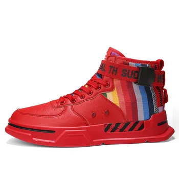 

New Arrivals Red Flag Printed Men Sport Shoes Fashion Superstar Rainbow High top Sneakers Hip hop Platform Men Skateboard Shoes