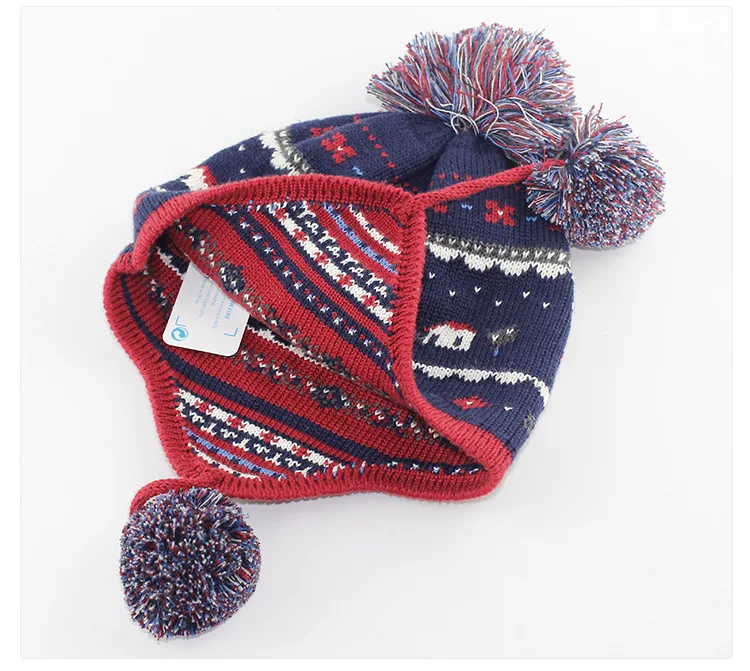 Winter Small House Jacquard Baby Boys Girls Ear Protection Beanie Knitted Children Hat Warm Cotton